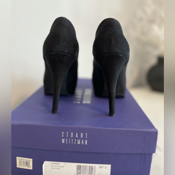 Stuart Weitzman Black Suede Upkeep Platform Ankle Boot 7 - Picture 5 of 9